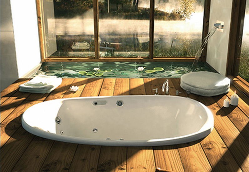 Mẫu phòng tắm đẹp cổ điển có bồn tắm massage âm sàn 