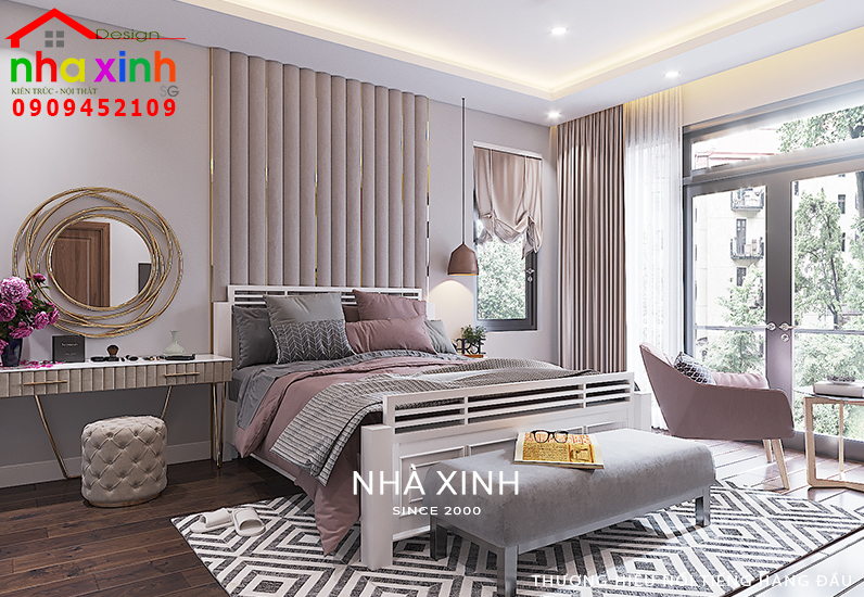 Thiết kế phòng ngủ với hệ cửa sổ thoáng mát