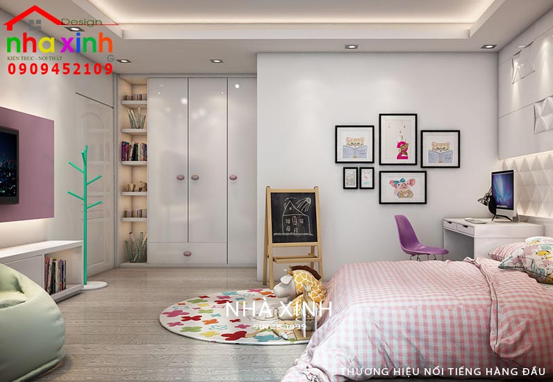 Thiết kế nội thất phòng ngủ con gái tông hồng