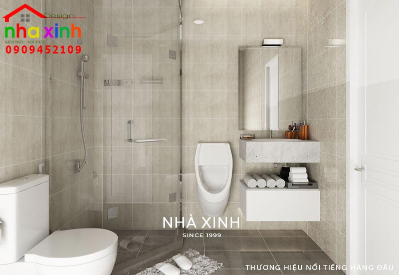 Phòng tắm với gạch ốp tường hình lục giác độc đáo