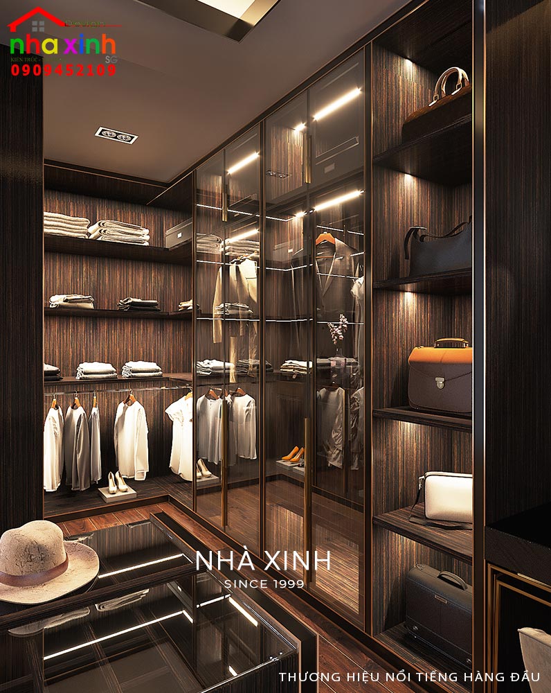 Tủ đồ được chiếu sáng với đèn