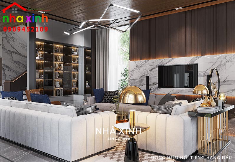 Nội thất phòng khách biệt thự với bộ ghế sofa cao cấp
