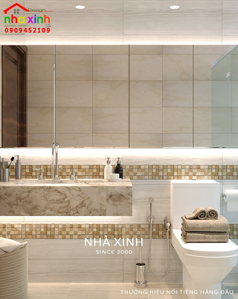 Nội thất phòng WC được thiết kế thông thoáng và sạch sẽ