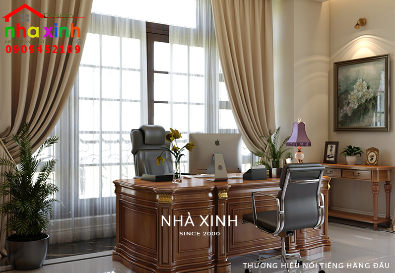 Phòng làm việc được thiết kế cạnh phòng ngủ tiện nghi