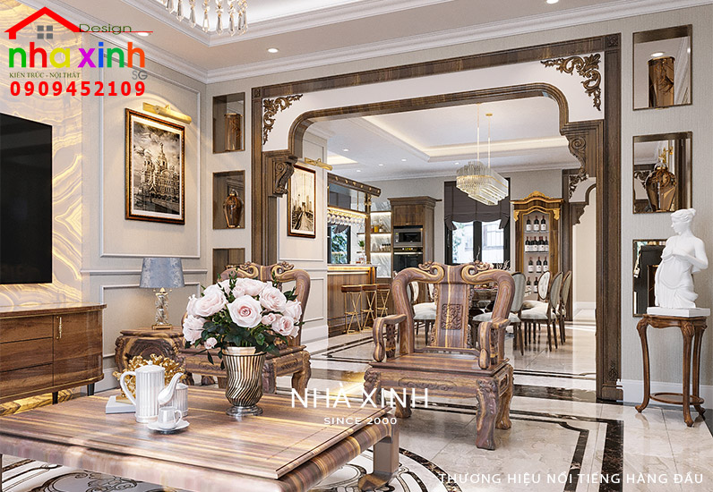 Nội thất phòng khách biệt thự tân cổ điển