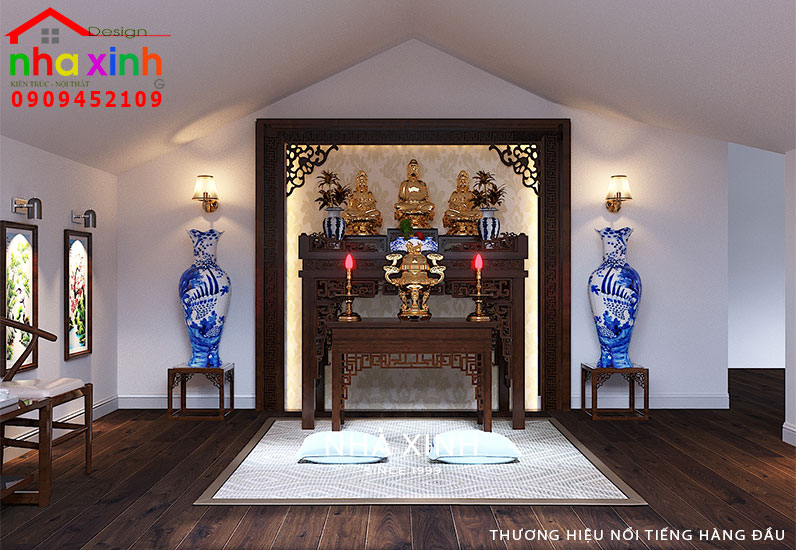 Phòng thờ được thiết kế với game màu trang nghiêm