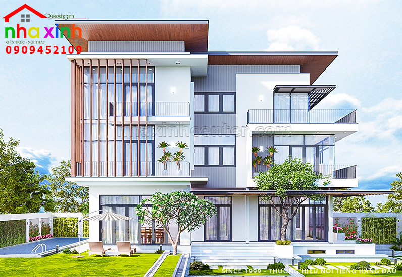 Mẫu thiết kế kiến trúc biệt thự phố  có sân vườn đẹp