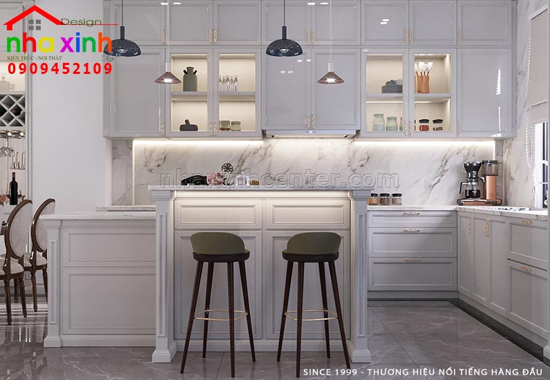 Hệ thống tủ bếp được thiết kế tiện nghi và sang trọng