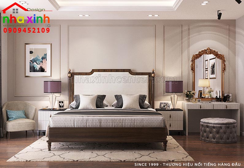 Mẫu nội thất phòng ngủ được thiết kế với gam màu trung tính, nhẹ nhàng