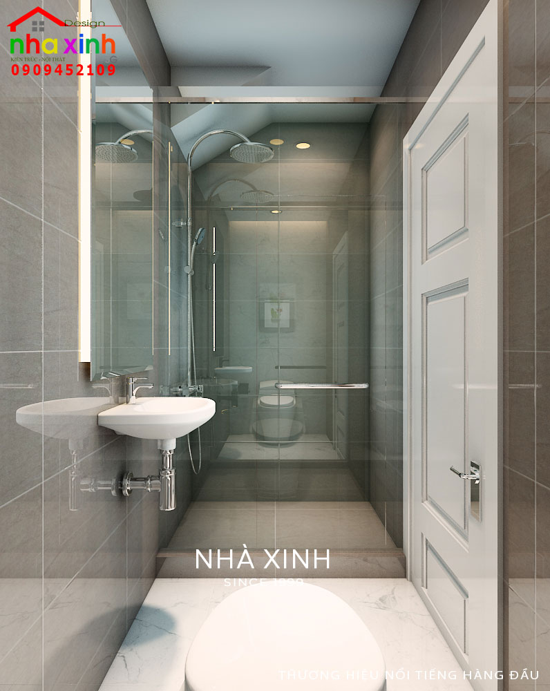 Phòng WC được thiết kế ốp lát sạch sẽ và sang trọng