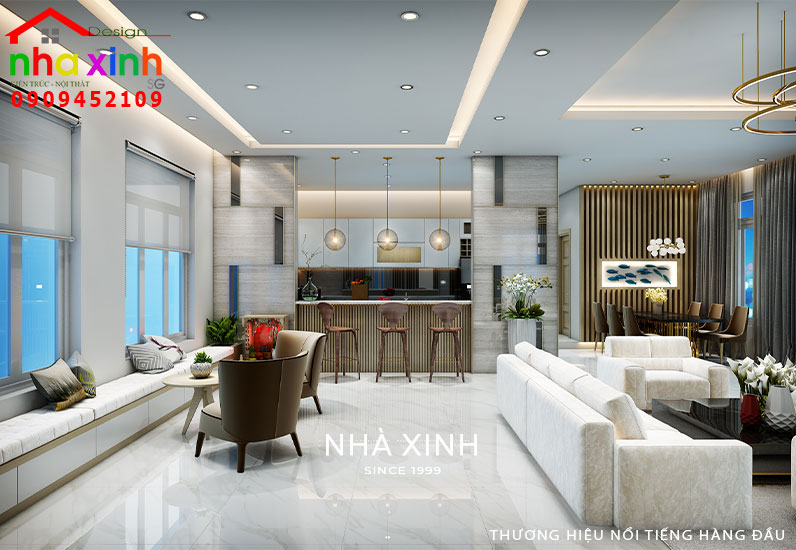 Không gian phòng khách được thiết kế mang hơi hướng mở