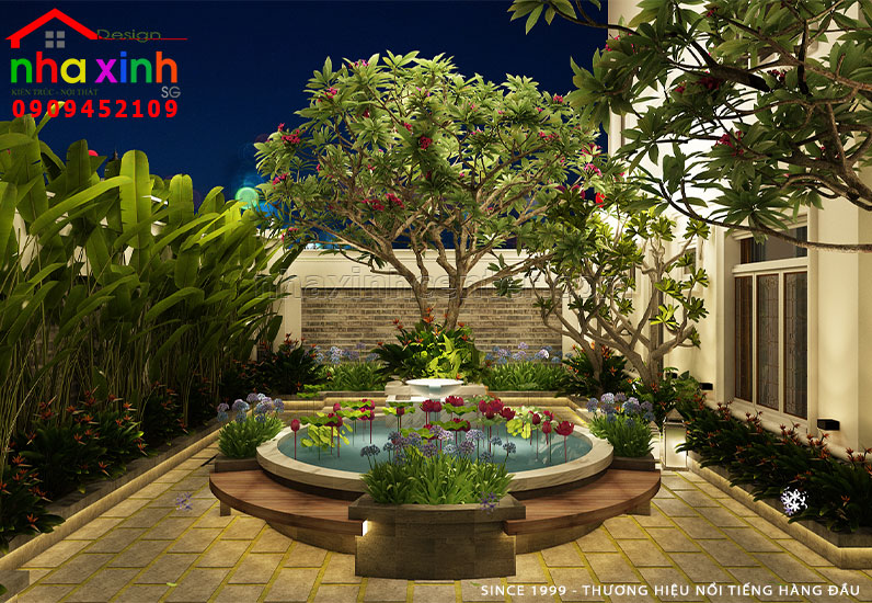 Góc sân vườn với không gian xanh mát gần gũi với thiên nhiên