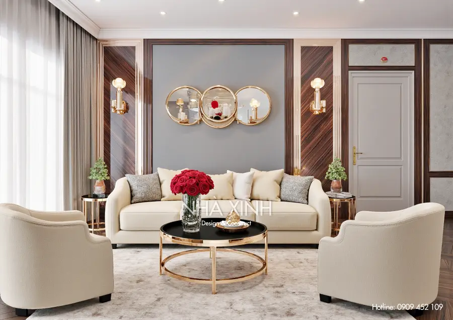 Phòng giải trí gia đình với ghế sofa lớn và màn hình hiện đại