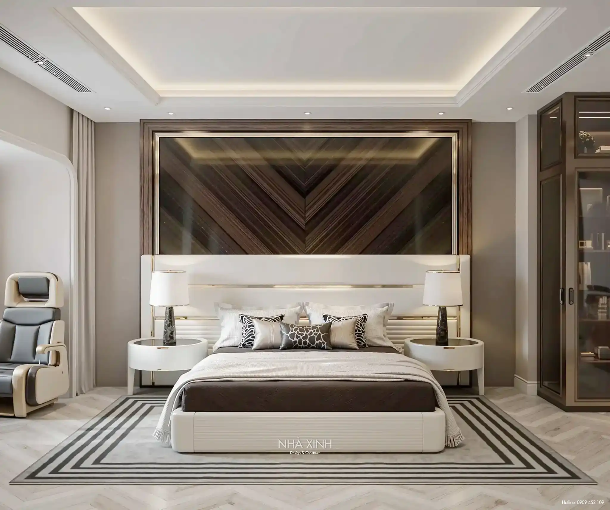 Khu vực lavabo trong phòng tắm biệt thự BT-0218 với gương tròn nổi bật