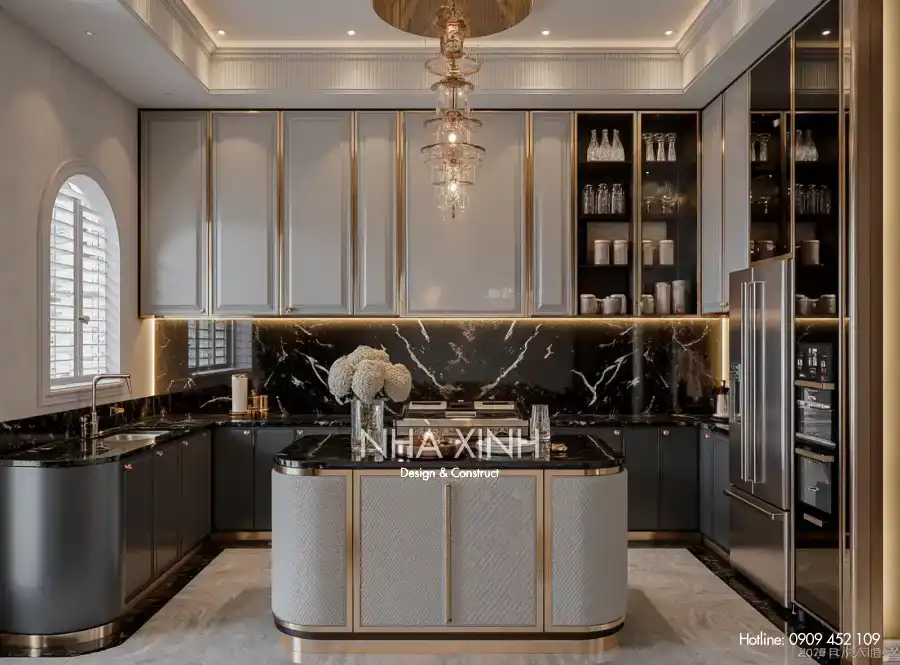 Khu vực phòng ăn biệt thự BT-0231 với bàn ăn lớn và ánh sáng ấm áp