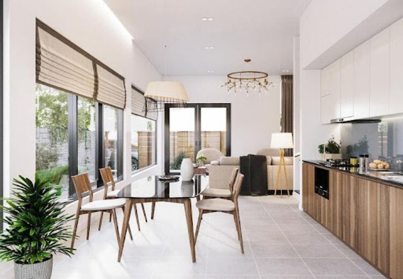 Tủ bếp được thiết kế hình chữ L