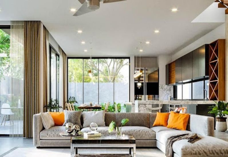 Phòng khách sang trọng được thiết kế với không gian mở