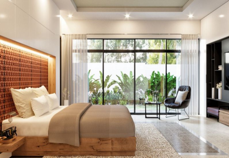 Phòng ngủ ấm cúng với giường ngủ tông màu nâu ấm 