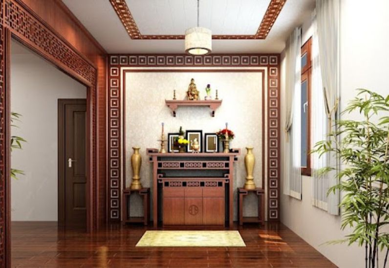Phòng thờ sang trọng với chất liệu gỗ quý