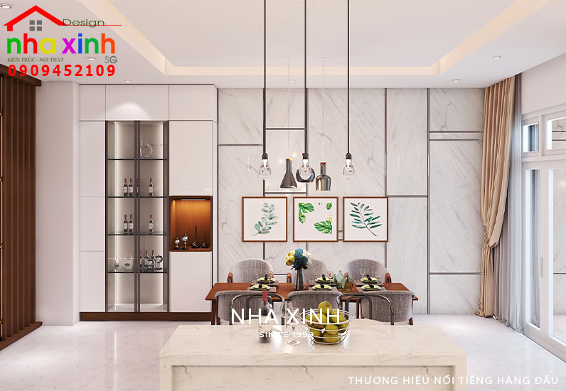 Phòng ăn được bố trí bàn ghế tiện nghi