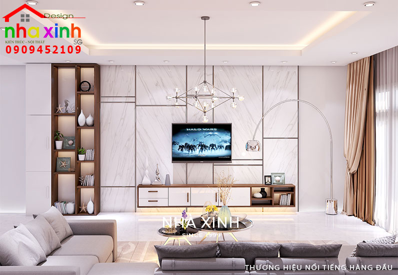 Phòng khách được ốp đá cao cấp