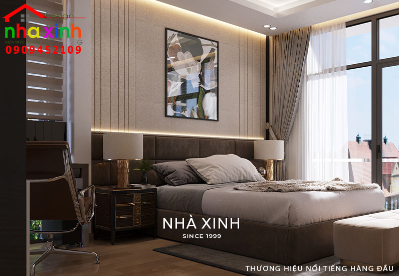 Giường ngủ được đặt kế bên cửa sổ ban công