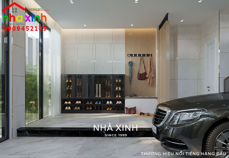 Tầng trệt nhà phố được tận dụng làm gara để xe