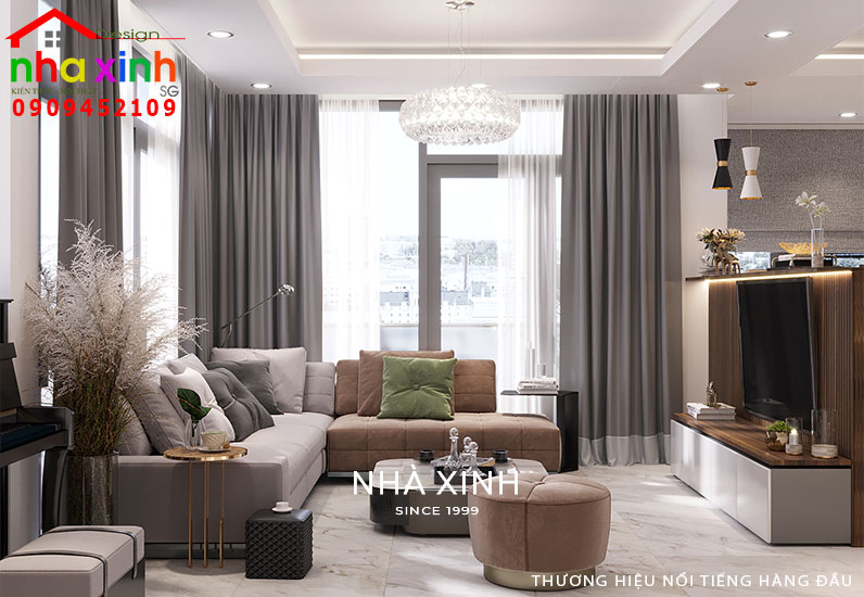 Thiết kế phòng khách nhà phố tông trắng