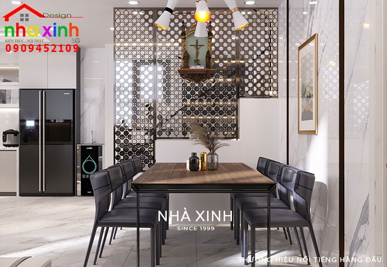 Bàn ăn kích cỡ lớn được ốp bằng gỗ