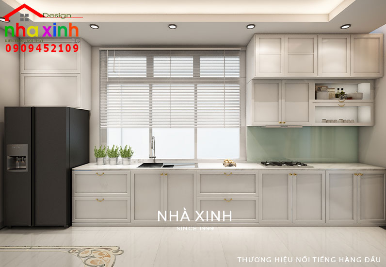 Khu vực bếp tông trắng biệt thự đẹp