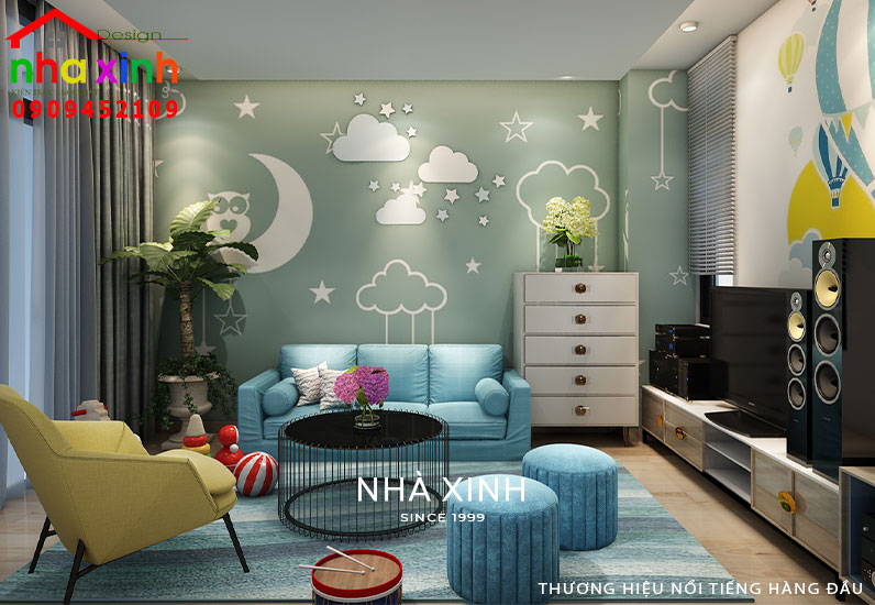 Thiết kế phòng sinh hoạt gia đình tươi trẻ
