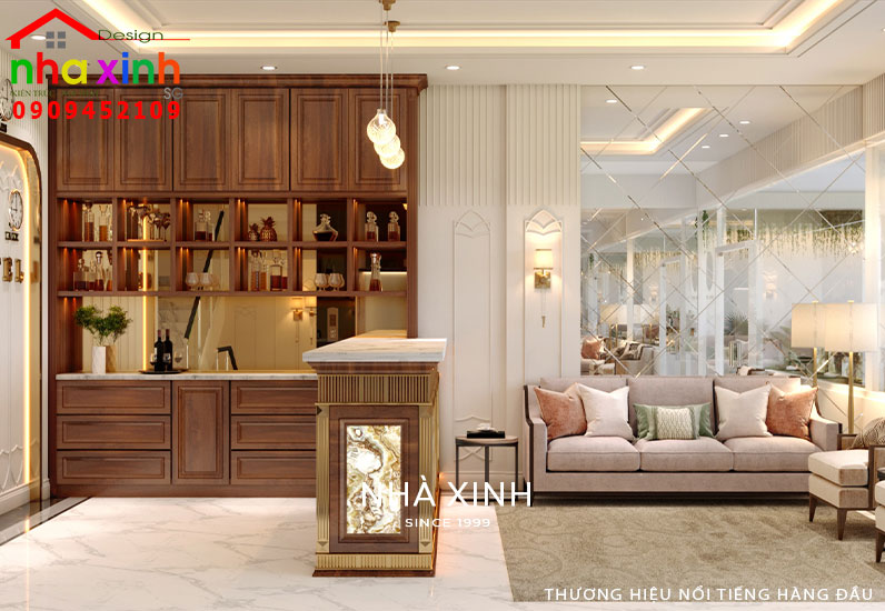 Phòng khách được thiết kế kết hợp khu vực lễ tân tiện nghi