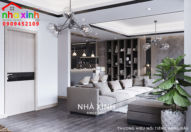 Phòng khách được bố trí bộ sofa sang trọng