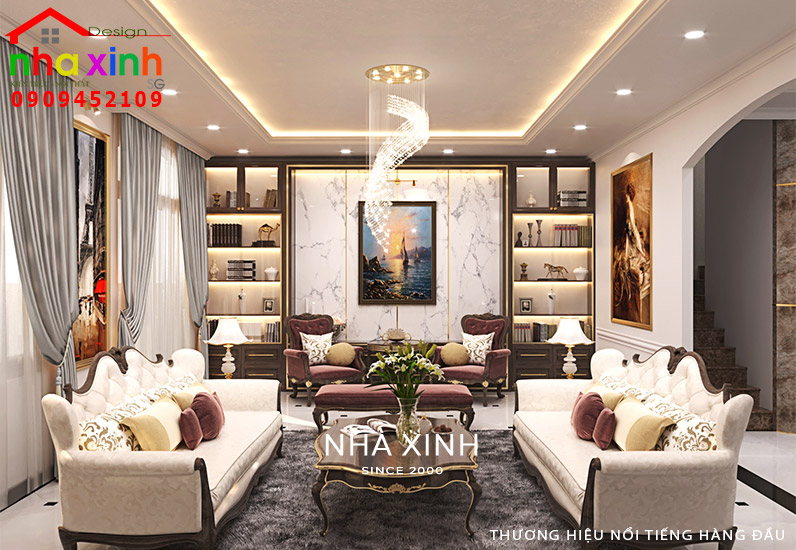Mẫu thiết kế phòng khách nội thất tân cổ điển biệt thự đẹp