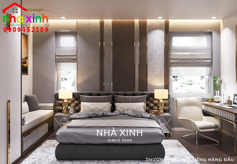 Phòng ngủ được sử dụng với gam màu trung tính hài hòa