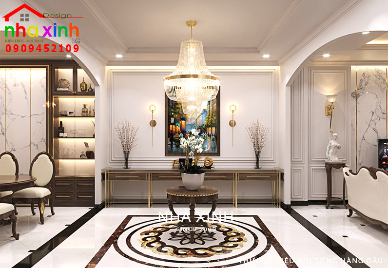 Sự xa hoa được thể hiện rõ hơn với chi tiết bộ đèn chùm pha lê lộng lẫy