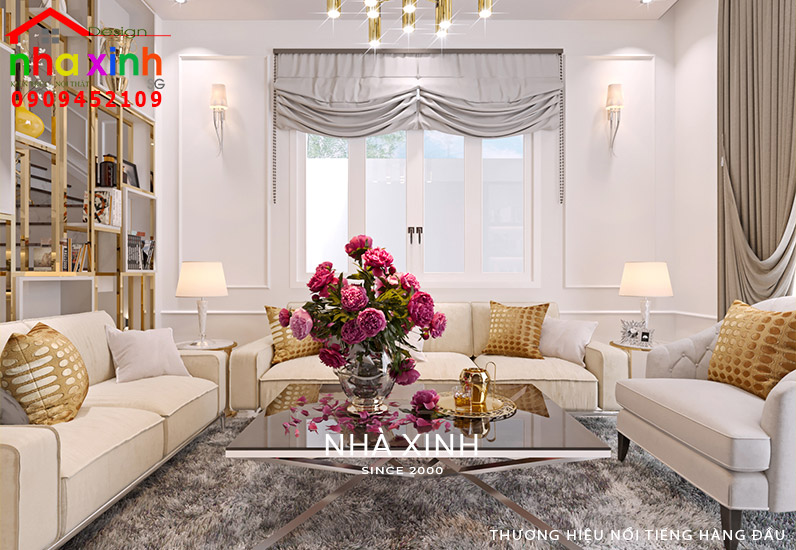 Nội thất phòng khách biệt thự thiết kế theo phong cách hiện đại mang vẻ sang trọng và xa hoa