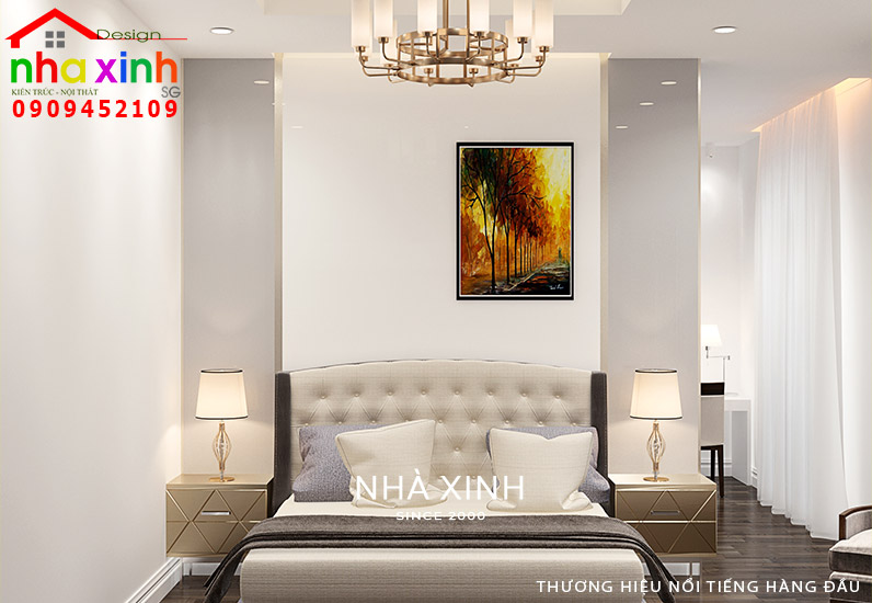 Thiết kế nội thất phòng ngủ thứ 1 với tông màu trắng thanh lịch