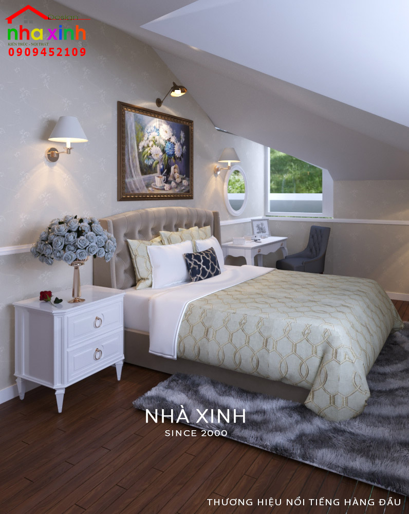 Thiết kế phòng ngủ thứ 6 mang hơi hướng hoài cổ sang trọng tạo nét đặc sắc cho nội thất biệt thự đẹp 7 phòng ngủ view 01