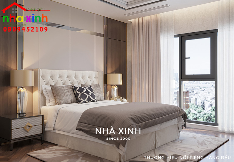 Phòng ngủ được thiết kế cạnh khung cửa kính lớn giúp lấy sáng hiệu quả