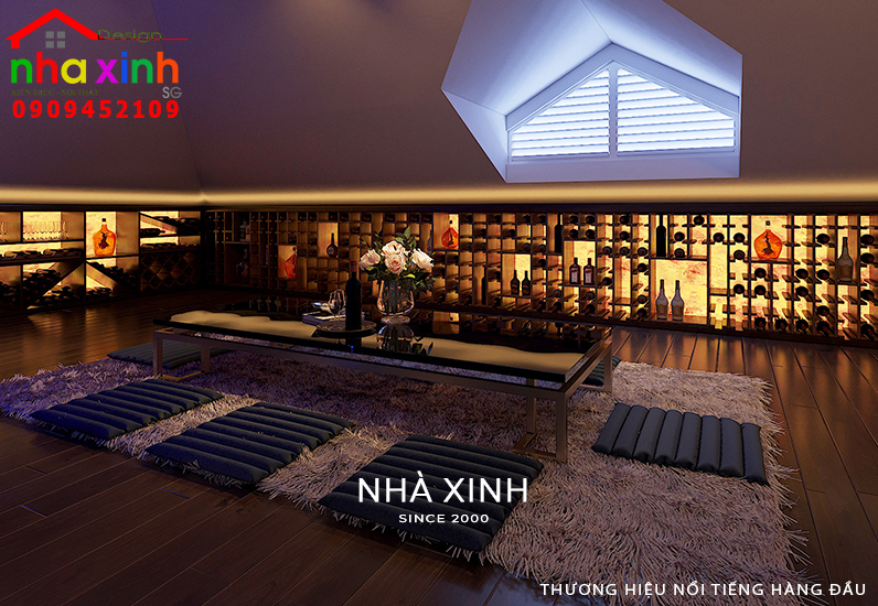 Nội thất hầm trưng bày rượu sang trọng