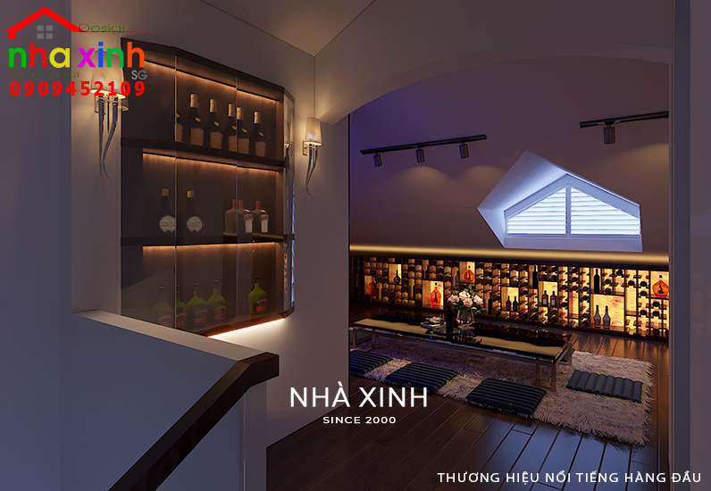 Hầm rượu tông màu nâu nhạt kết hợp với gỗ