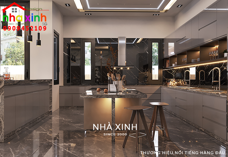 Tủ bếp chữ L thiết kế hiện đại