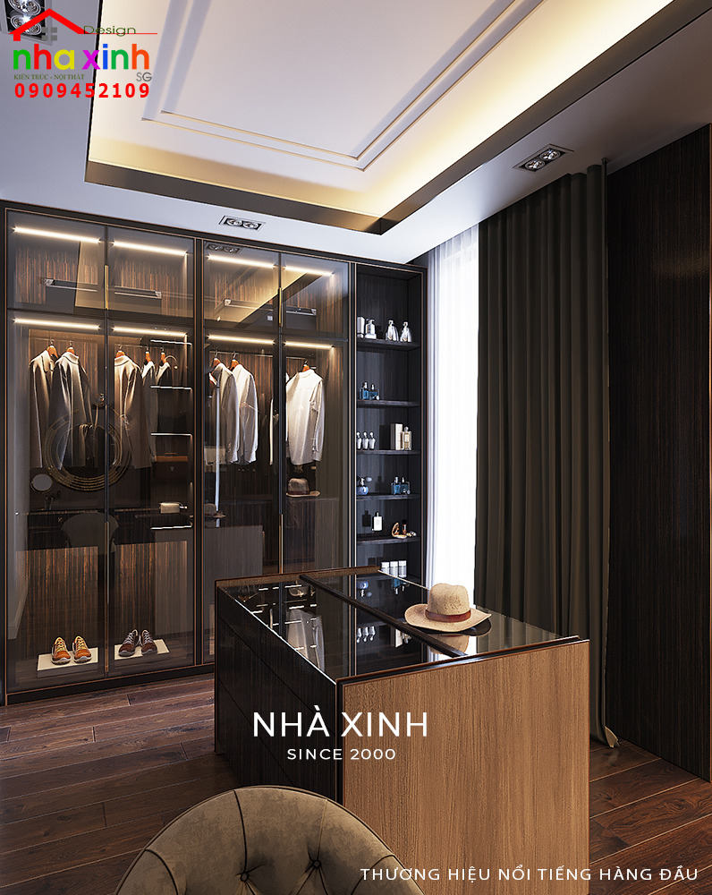 Tủ đồ với cửa kính trong suốt đẹp mắt