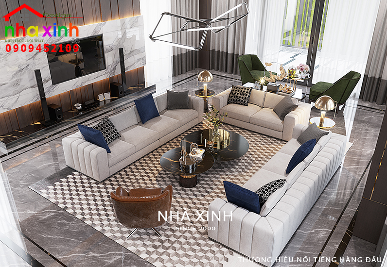 Thiết kế phòng khách nội thất biệt thự đẹp hiện đại